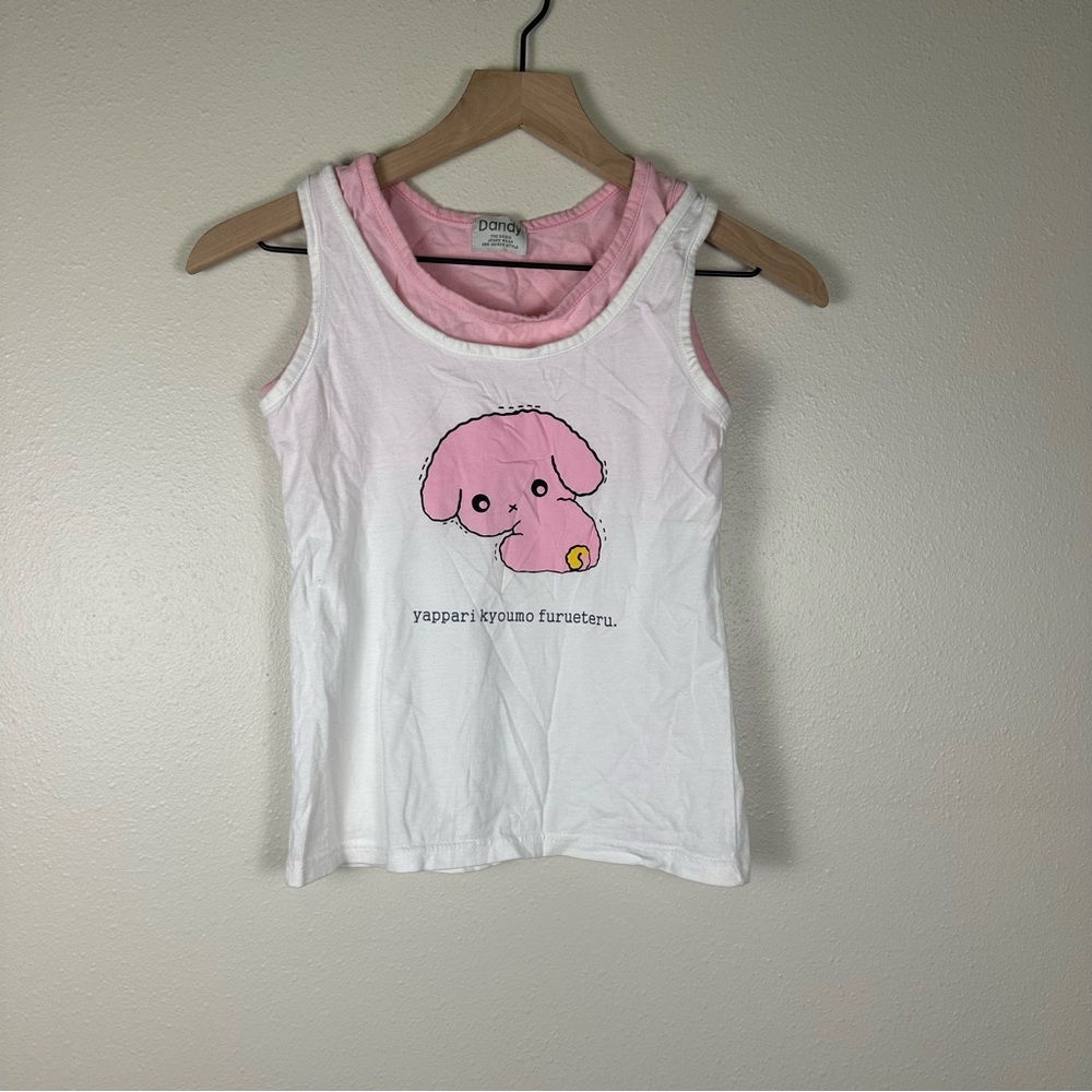 Y2K DANDY Character Graphic Double Layer Pink & White Tank Top